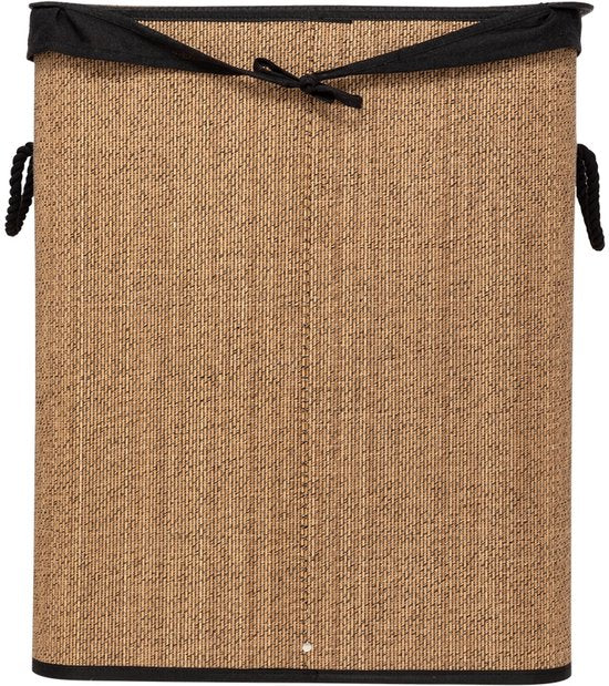 5Five Wasmand met deksel - bamboe hout - 60 Liter- naturel zwart - 41 x 30 x 50 cm