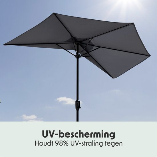 LifeGoods Balkon Parasol - Tuin - 270x135 cm - Halfronde Parasol - Waterdicht - UPF50+ - Donkergrijs