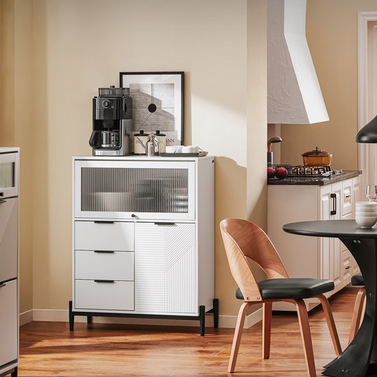 SoBuy FSB94-W Buffetkast - Witte Keukenkast met Wielen & Multifunctioneel