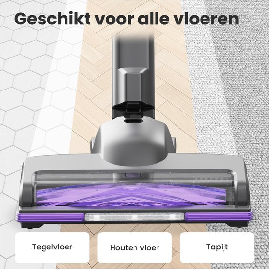 Auronic Steelstofzuiger Draadloos 220W - Draadloze Stofzuiger - HEPA Filter - Zelfstaand - Extra Accu - Op Accu - Zonder Zak - Kruimeldief - Vacuum Cleaner - Grijs/Paars