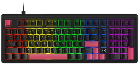 AJAZZ AK980 Bedraad Mechanisch Gaming Toetsenbord - 98% Layout met Numpad - Gasket Mount - Hot-Swappable - RGB - US QWERTY - Red Switch - Zwart/Roze