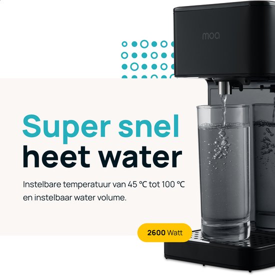 MOA Heetwaterdispenser 2,7L met Temperatuurregeling - Instant Waterkoker - 45-100°C - Heetwatertap - Melkfunctie - BPA-vrij - RVS - Zwart