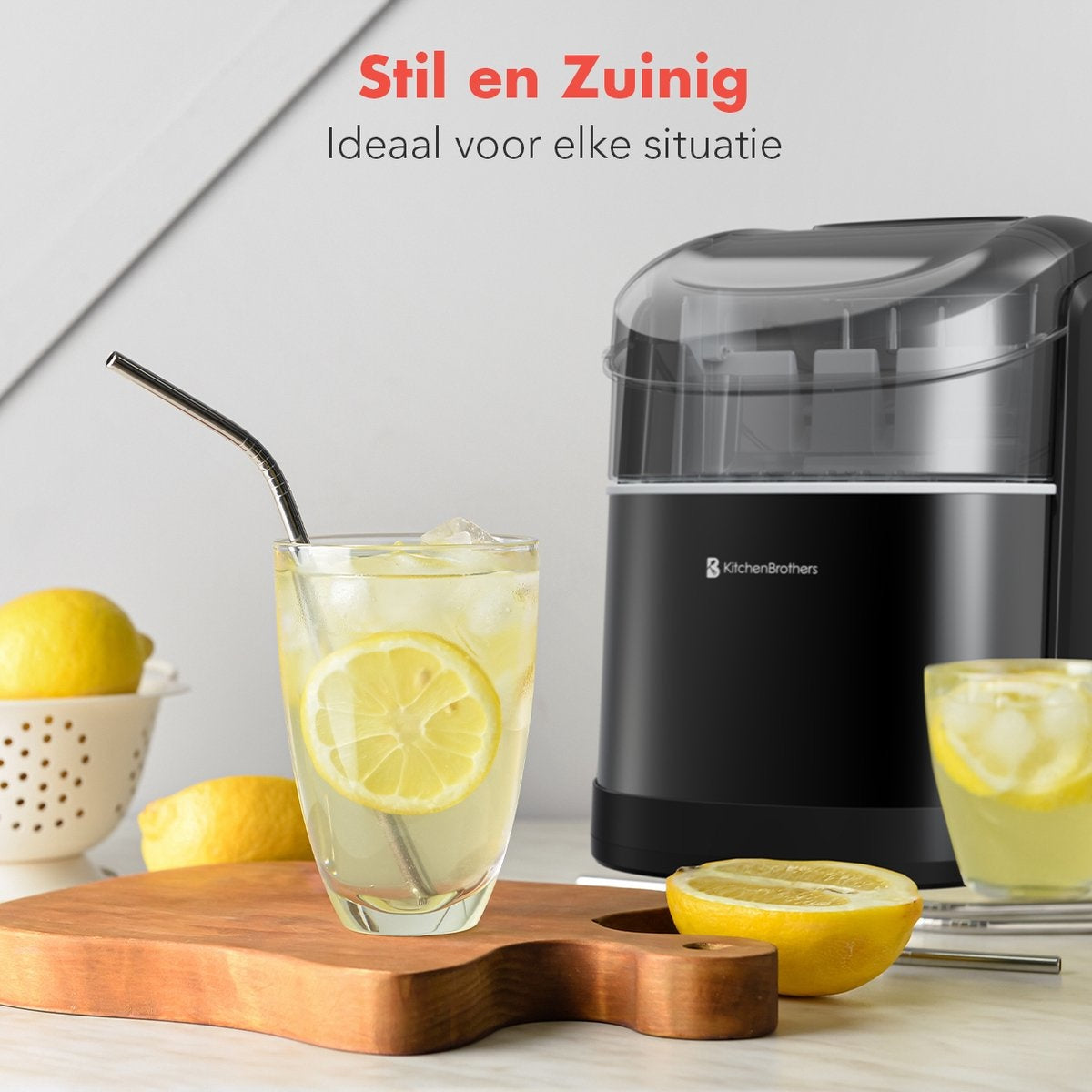 KitchenBrothers IJsblokjesmachine - 1.6L - 8 min. - 12kg/24u - Zelfreinigingsfunctie - IJsblokmaker met IJsschep - Zwart