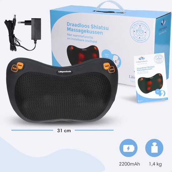 Shiatsu Massagekussen -Elektrisch Massageapparaat met Infrarood Verwarming -  Zwart