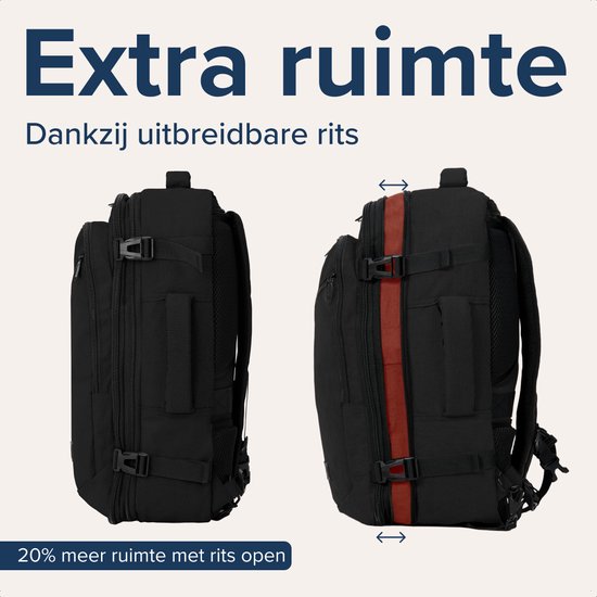 TRVLMORE Reistas - 25L Rugzak - Handbagage - Spatwaterdicht - Rugtas - Weekendtas - Dames en Heren - Zwart