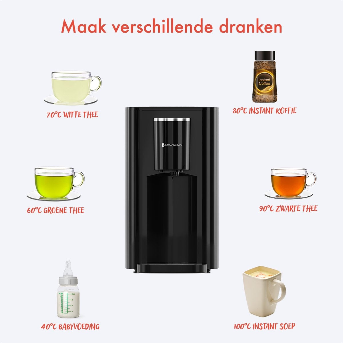 KitchenBrothers Heetwaterdispenser - 2,9L - Touch Display - Heetwatertap - 2600W - Zwart