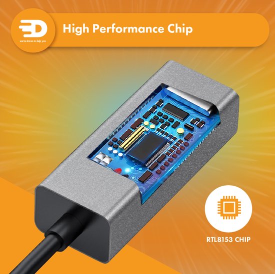Drivv. USB C naar Ethernet Adapter met 3 USB 3.0 poorten - 100/1000 MBps - Internet Adapter - Netwerkadapter