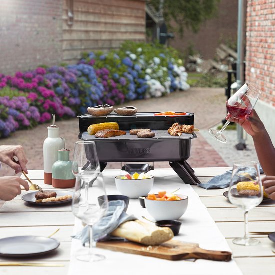 Princess 112252 Hybride Barbecue – 2000W – Elektrisch of Houtskool BBQ – Compact Tafelmodel – Ideaal voor Balkon & Camping – 44x29 cm