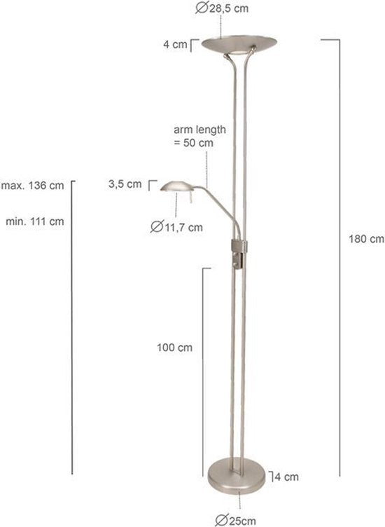 Steinhauer olet - Vloerlamp - 1 lichts - H 1800 mm - Staal