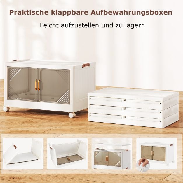 Coast Opbergboxen Wit/Bruin – Stapelbare Opbergkast met Deuren en Wielen – 284L – 65 x 39 x 142 cm