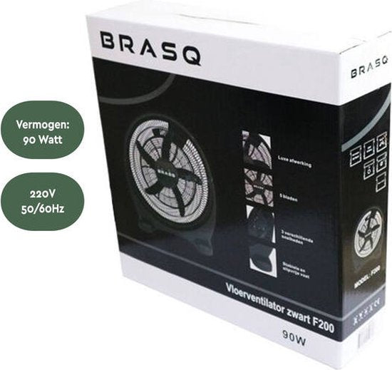 BRASQ Vloerventilator - 50 cm - Zwart - 3 snelheden - Ventilator Staand - Verstelbaar - 90 Watt