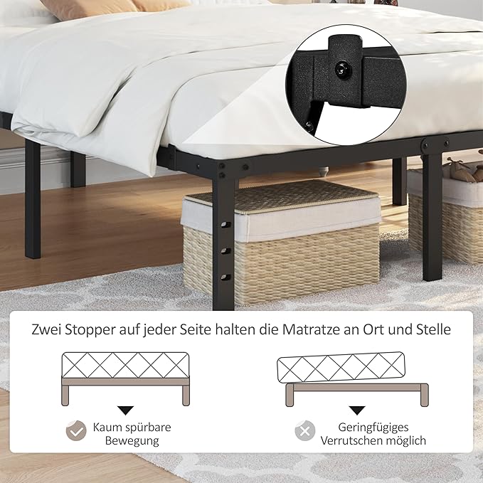 Yaheetech Metalen Bedframe 160 x 200 cm – Zwart – 201 x 162 x 41,5 cm – Zonder Hoofd- en Voetbord