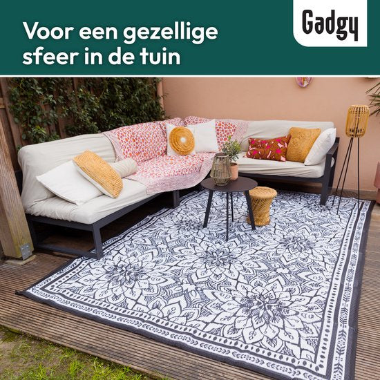 Gadgy Buitenkleed – Dubbelzijdig Tuintapijt, Weer- & UV-bestendig – 300 x 200 cm – Zwart/Wit