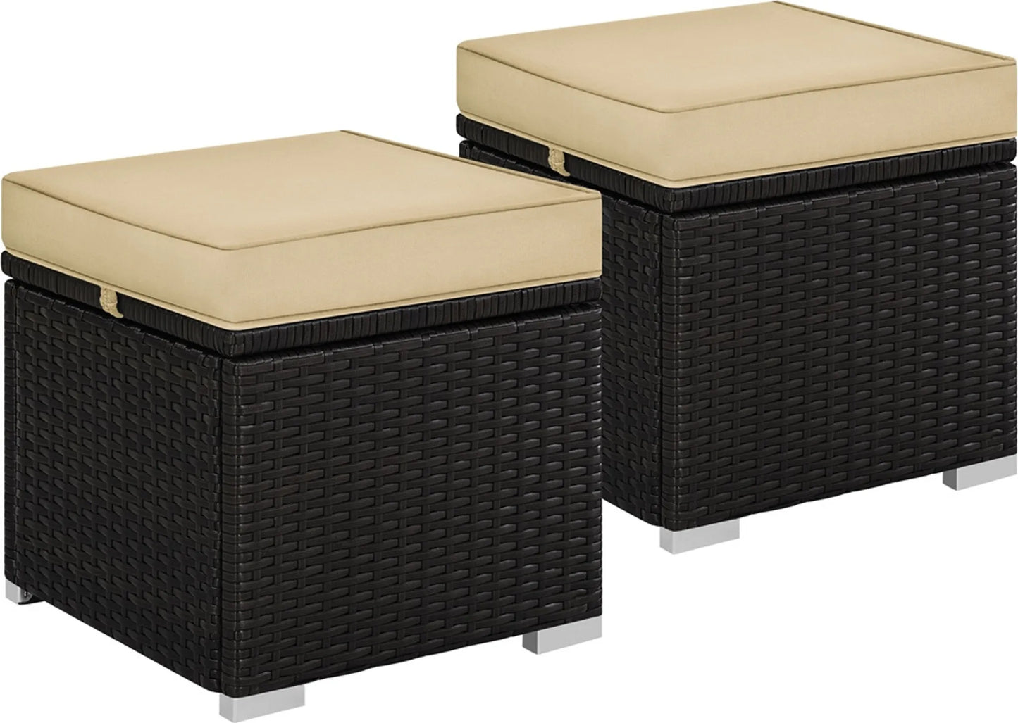Yaheetech Kruk Met Opbergruimte 2 Stuks – Voorzien Van Verborgen Compartiment En Waterafstotend Rotanvlechtwerk En Gepoedercoat Metalen Frame – Voor Tuin Balkon En Woonkamer – Bruin Khaki Polyethyleen En Metaal – 40 x 40 x 42,5 cm