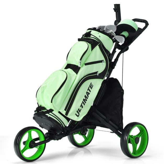 3 Wielen Golf Duwkar Snel Vouwen Golf Lopend Duwkar Golftas Houder Golftrolley voor Golfclubs Golftrolley
