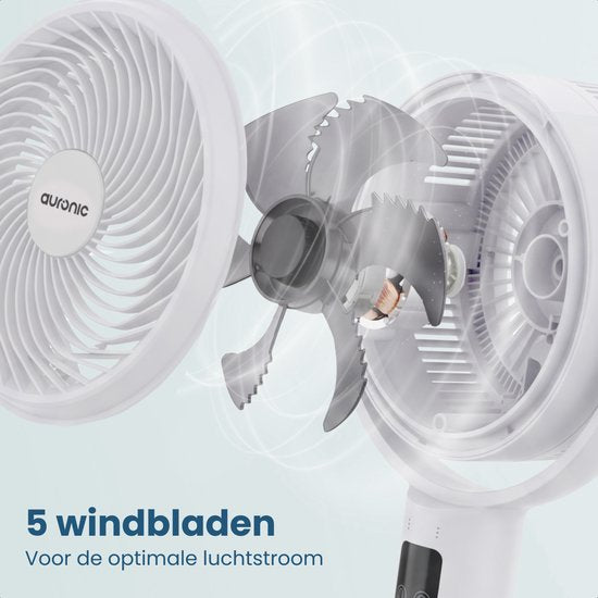 Auronic Statiefventilator - Staande Tafel en Vloerventilator - 9 Standen en Timer - Luchtkoeler - Stil - Met Afstandsbediening en Display - Fan - Wit