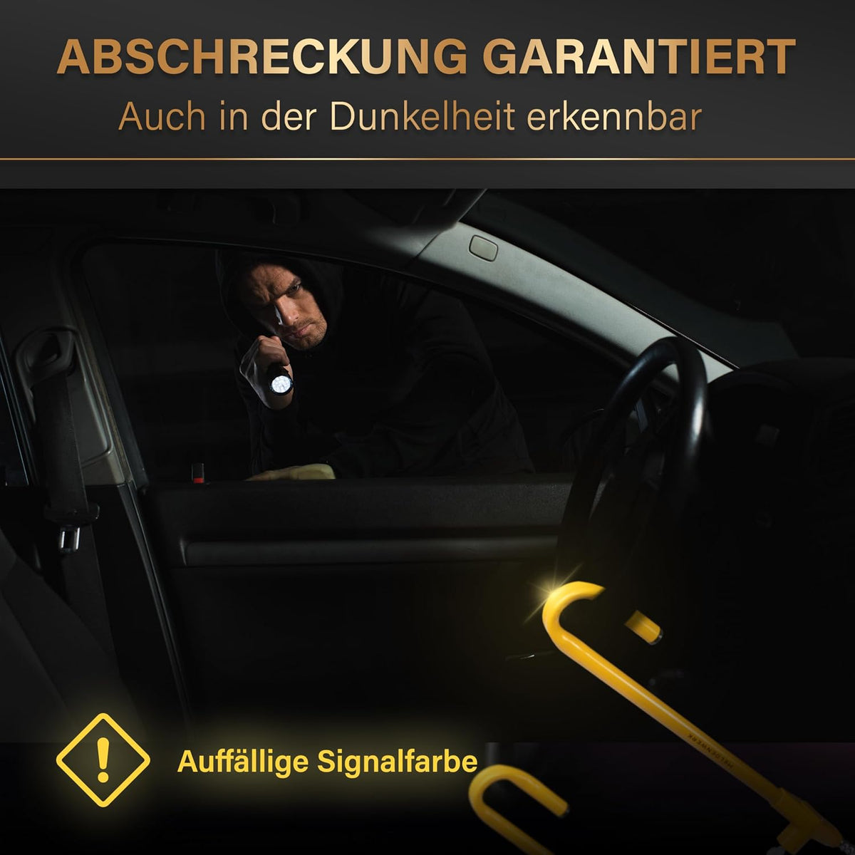 Heldenwerk Stuurslot Auto - Universele Stuurwielklem - Uitschuifbaar tot 80 cm - Gehard Staal - Geel