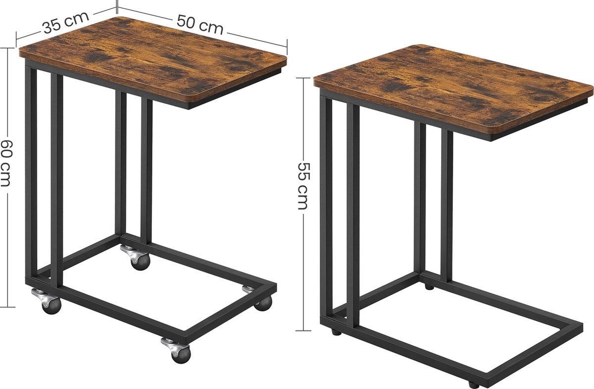 O'DADDY® Bijzettafel - Handige Bijzettafel met Afneembare Wielen - Rustiek Bruin - 50 x 35 x 55 cm