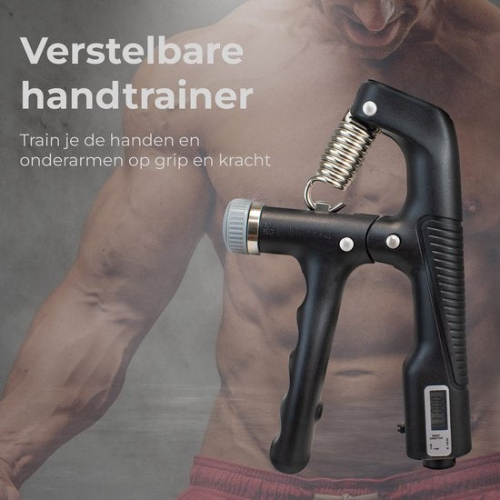 Verstelbare Handtrainer - 10 tot 100 KG - Digitale Handknijper - Fitness Vingertrainer - Grip Trainer - Zwart