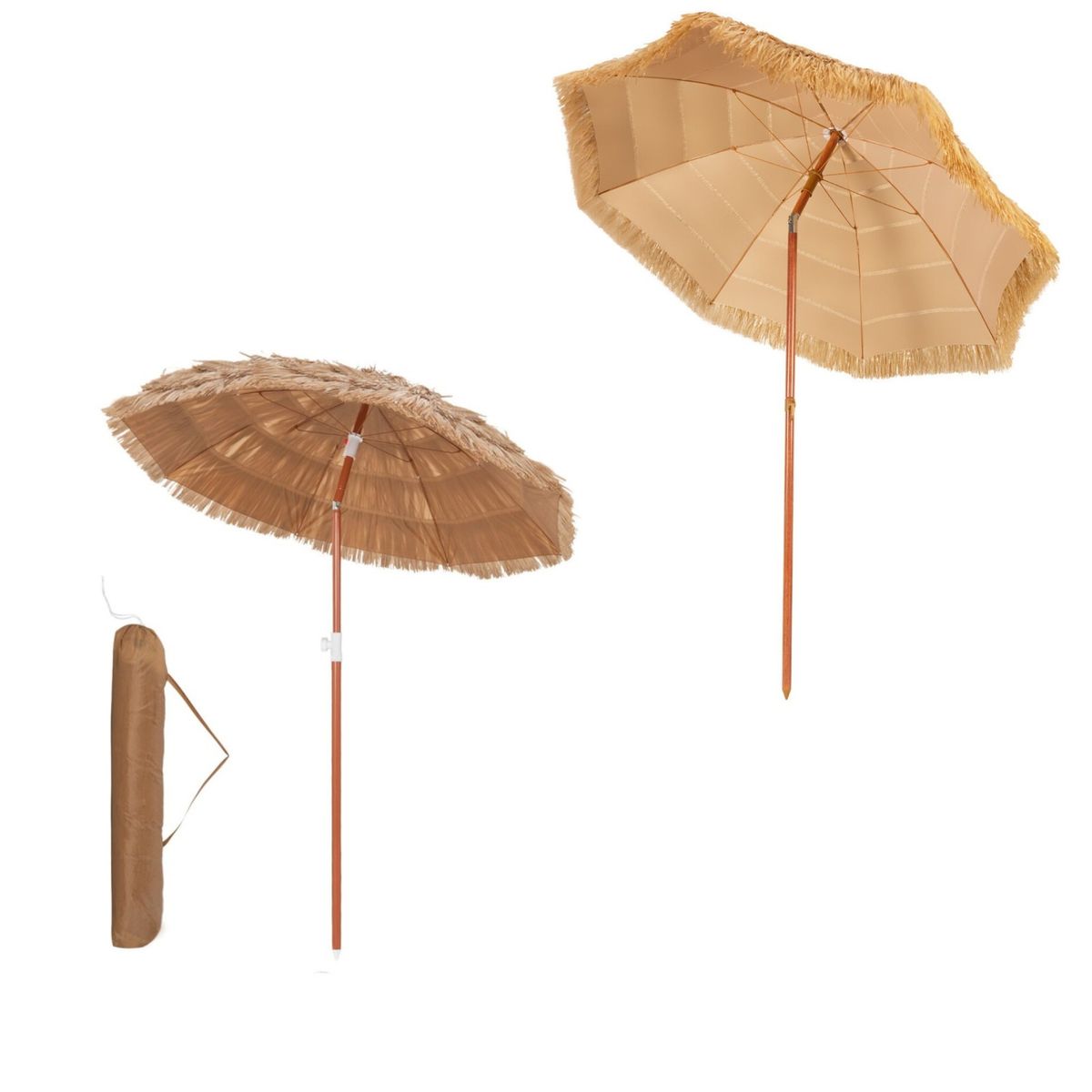 Coast Hawaii Parasolset - Kantelbaar strandparasol - Rieten look - Inclusief draagtas - 175 cm - Beige
