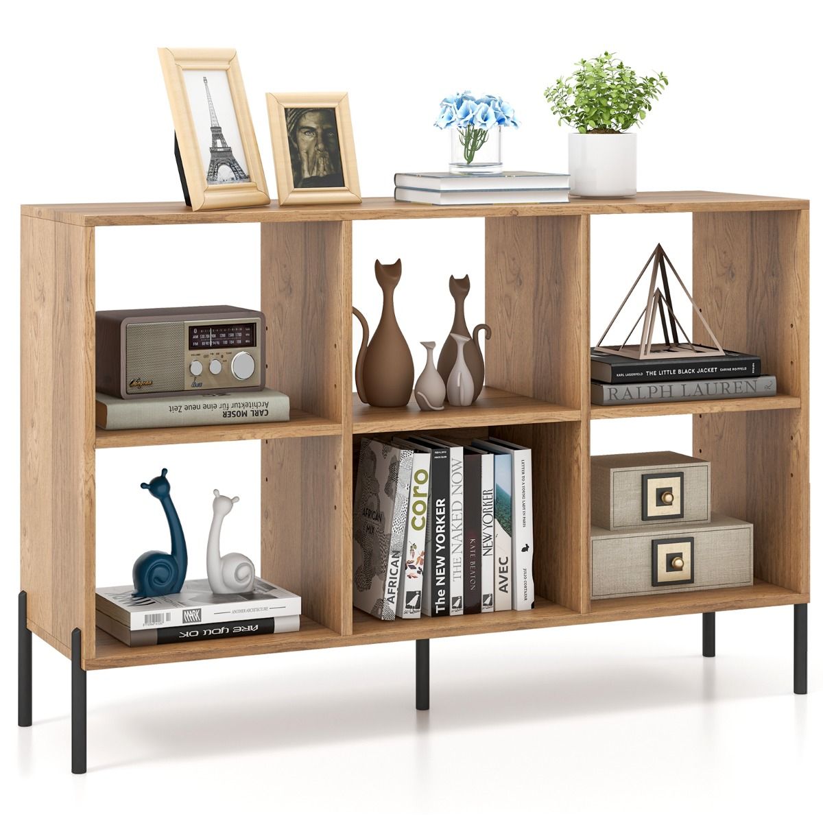 Coast Boekenkast - 6 vakken - 2 niveaus - verstelbare planken - wit/naturel