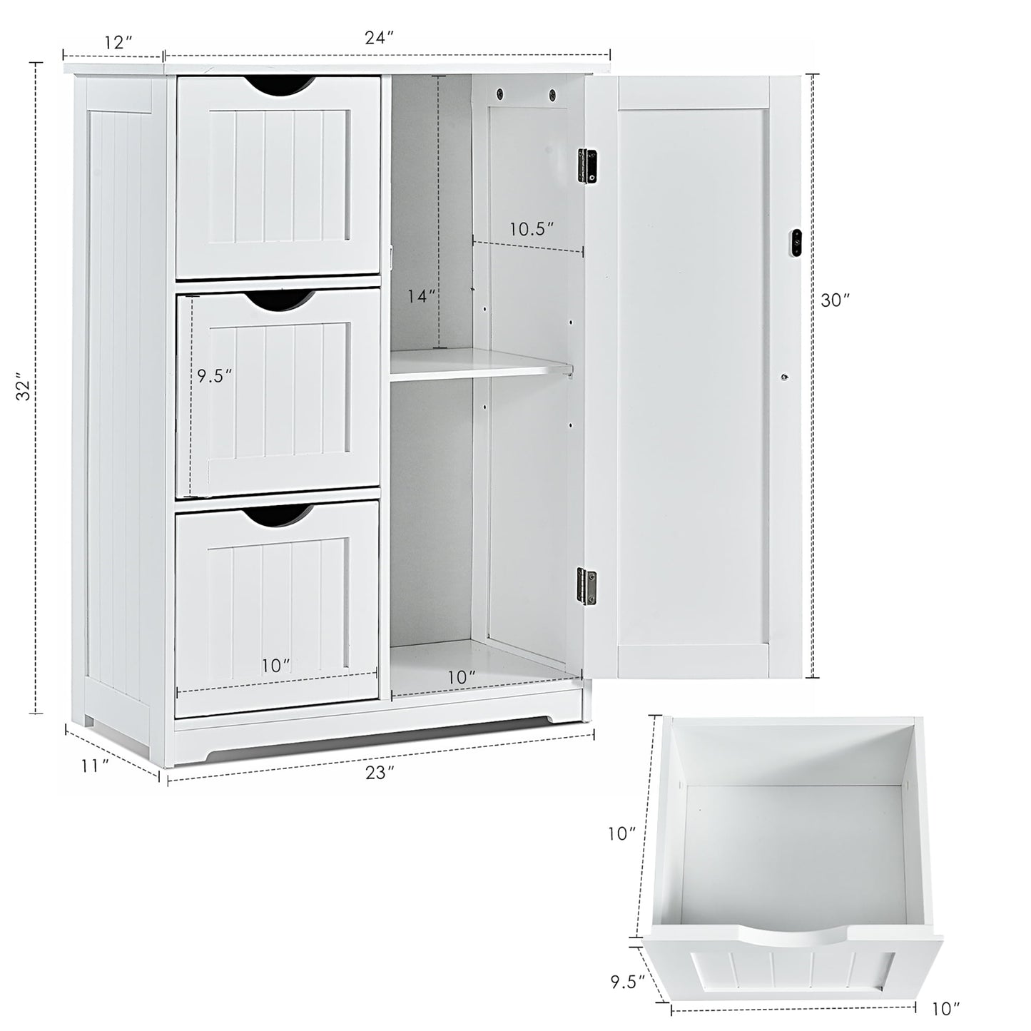 Coast badkamer kast opbergkast met 3 laden 60 x 30 x 81 cm wit