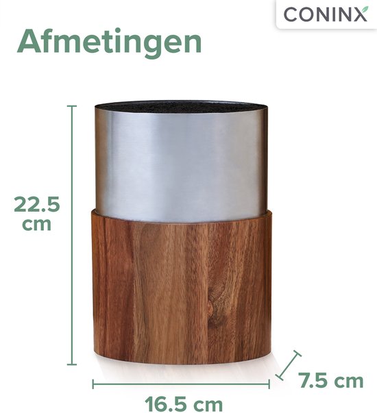 Coninx Saporo Messenblok - Houten RVS Messenhouder Universeel - Messenstandaard Zonder Messen - Keukenmeshouder Acacia Hout