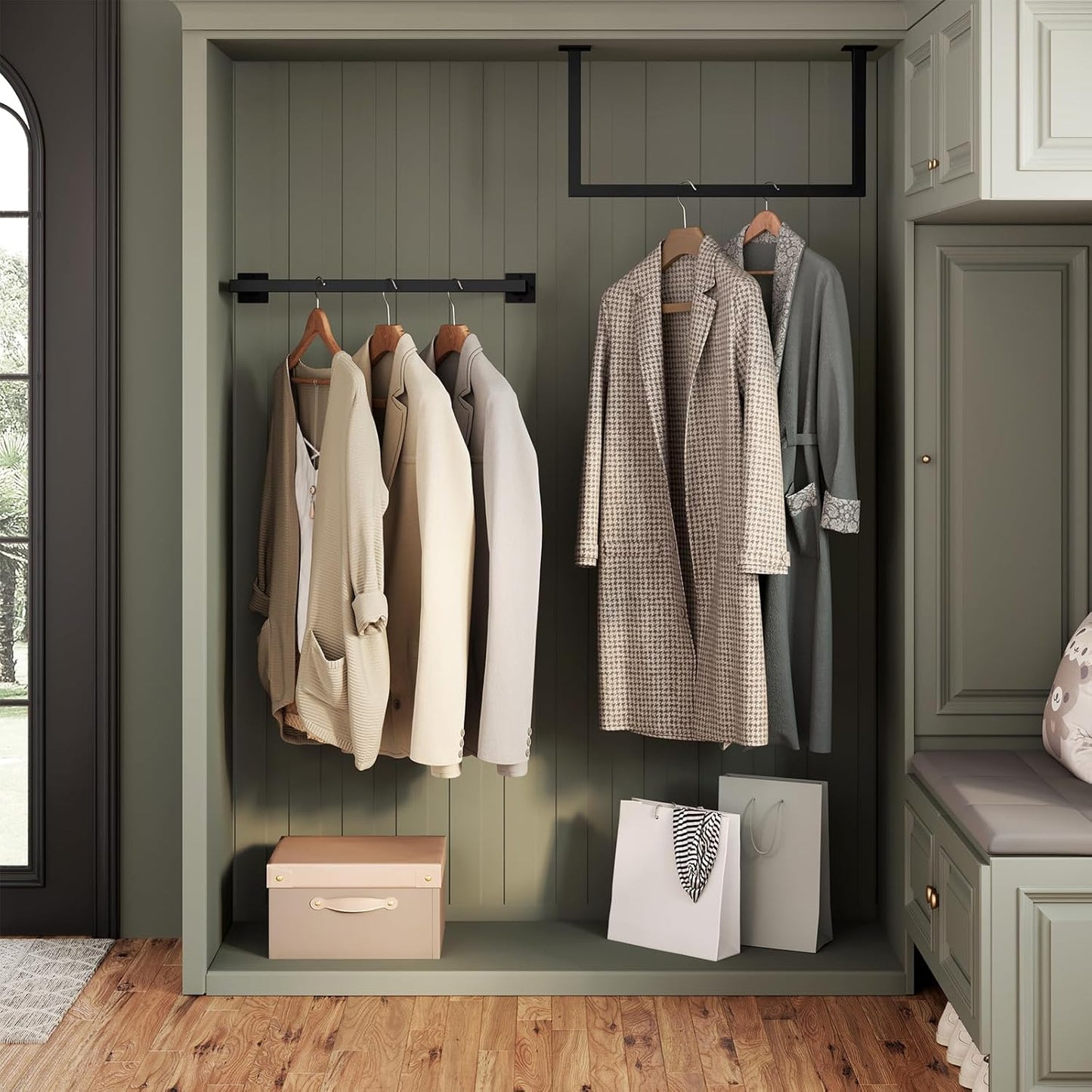 eSituro Wandkledingrek Zwart – Industrieel Kledingrek voor aan de Muur - 50 kg - 64 x 6,5 x 30 cm