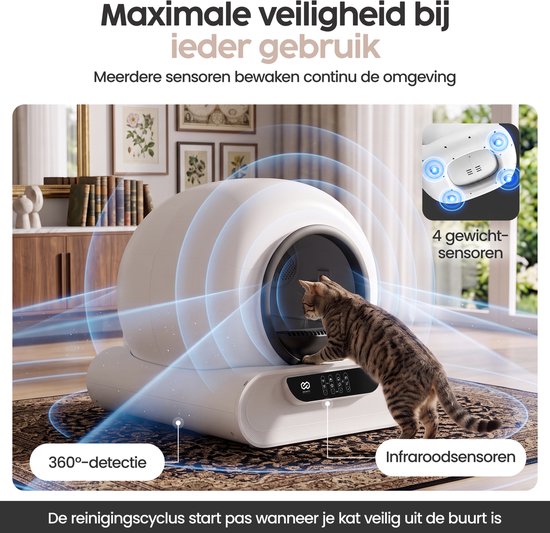 Infinity Goods Automatische Kattenbak XXL - Zelfreinigende Kattenbak - Incl. App - 75L - Met Kattenbakmat en 3 Rollen Opbergzakjes