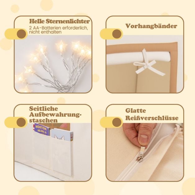 Coast Speeltent voor Kinderen – Indoor Speelhuis met Sterrenlampjes en Speelmat 120 x 101 x 143 cm – Beige/Bruin