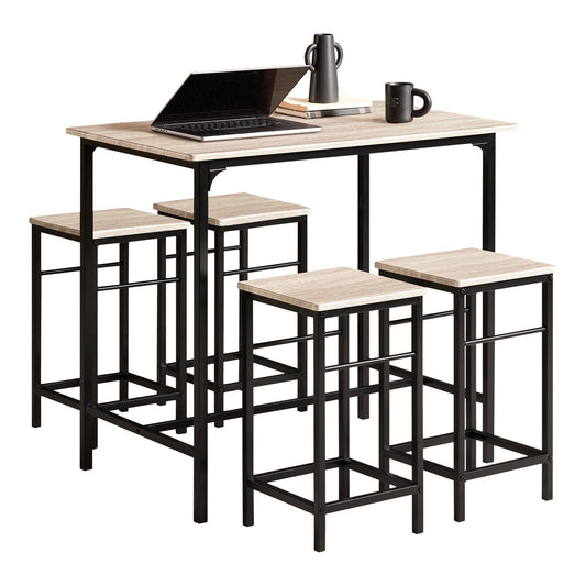 SoBuy Bartafel met 4 Krukken - Modern - max. 120 kg - Zwart / Bruin