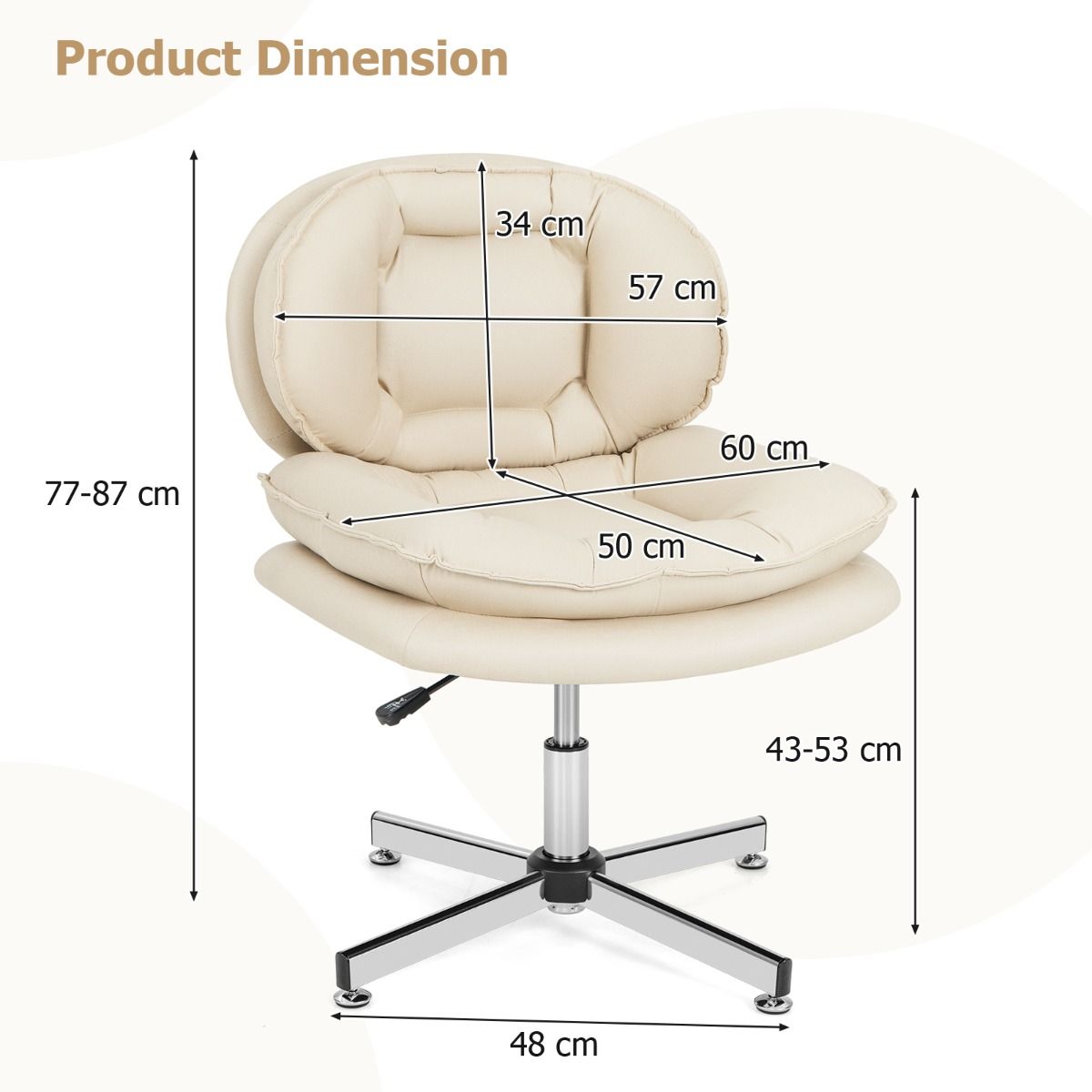 Coast Bureaustoel - ergonomische draaistoel - dubbel gewatteerde rug en zitting - beige