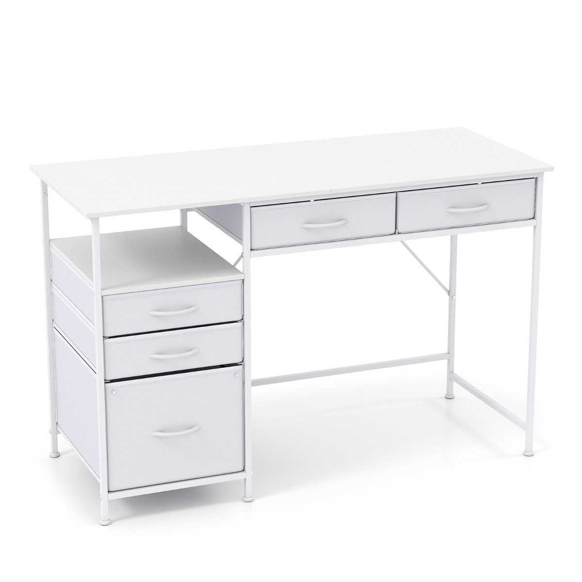 Coast Computerbureau - met opbergruimte en open plank - 5 stoffen lades - metalen frame - 120 x 50 cm - café & zwart