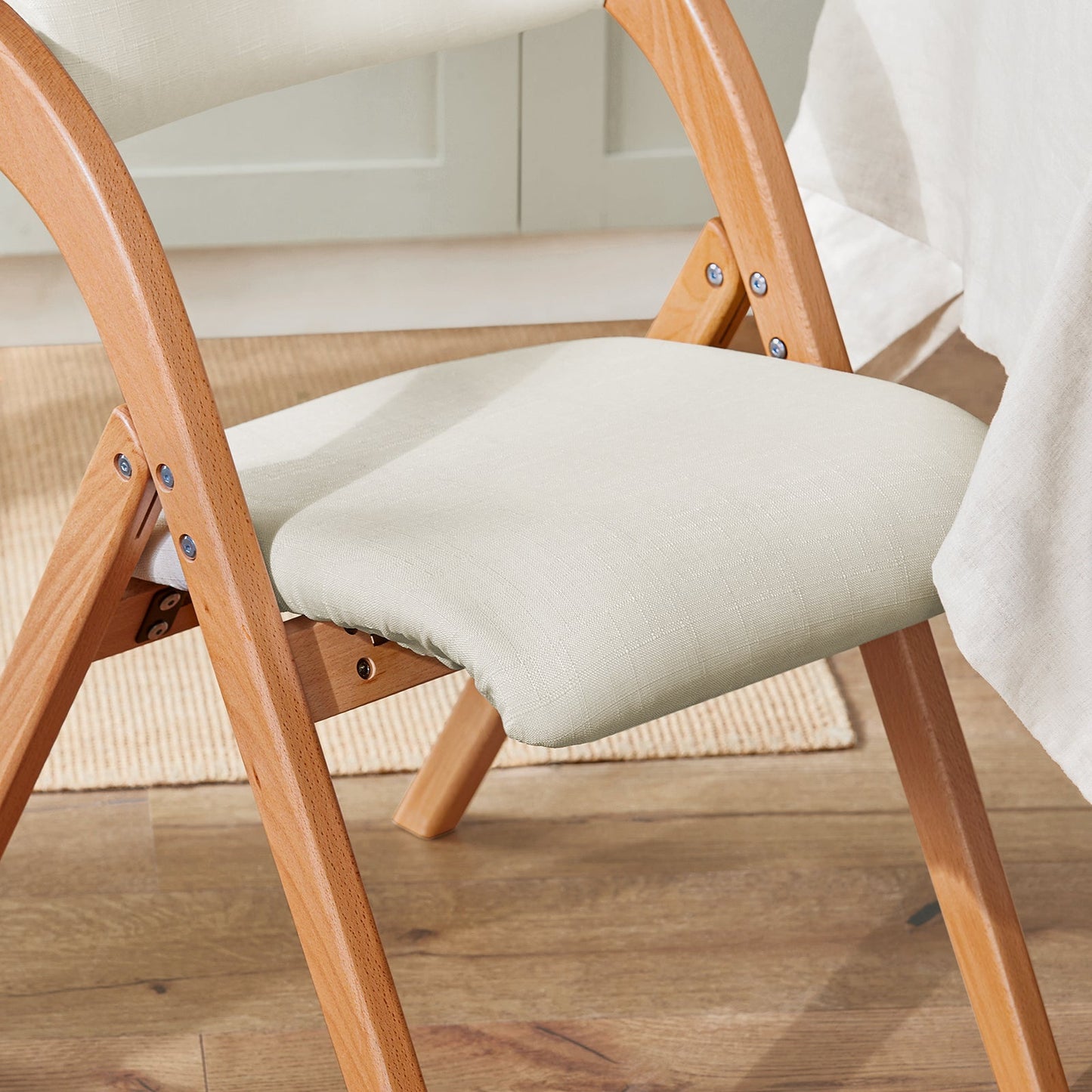 SoBuy Houten Klapstoel met Gestoffeerde Zitting - 47x57x79 cm - Beukenhout - Wit