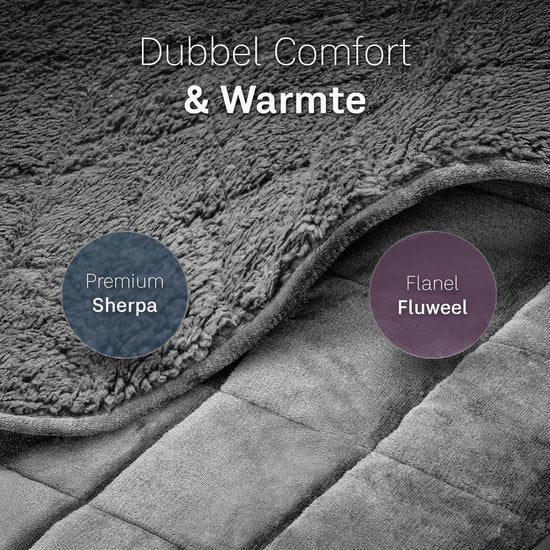 CozySense® Verzwaringsdeken 9 kg - Weighted Blanket - Zwaartedeken - GLASS-Flow® Drukverdeling - 135x200 - Flanelfluweel & Sherpa - Hypoallergeen - Grijs