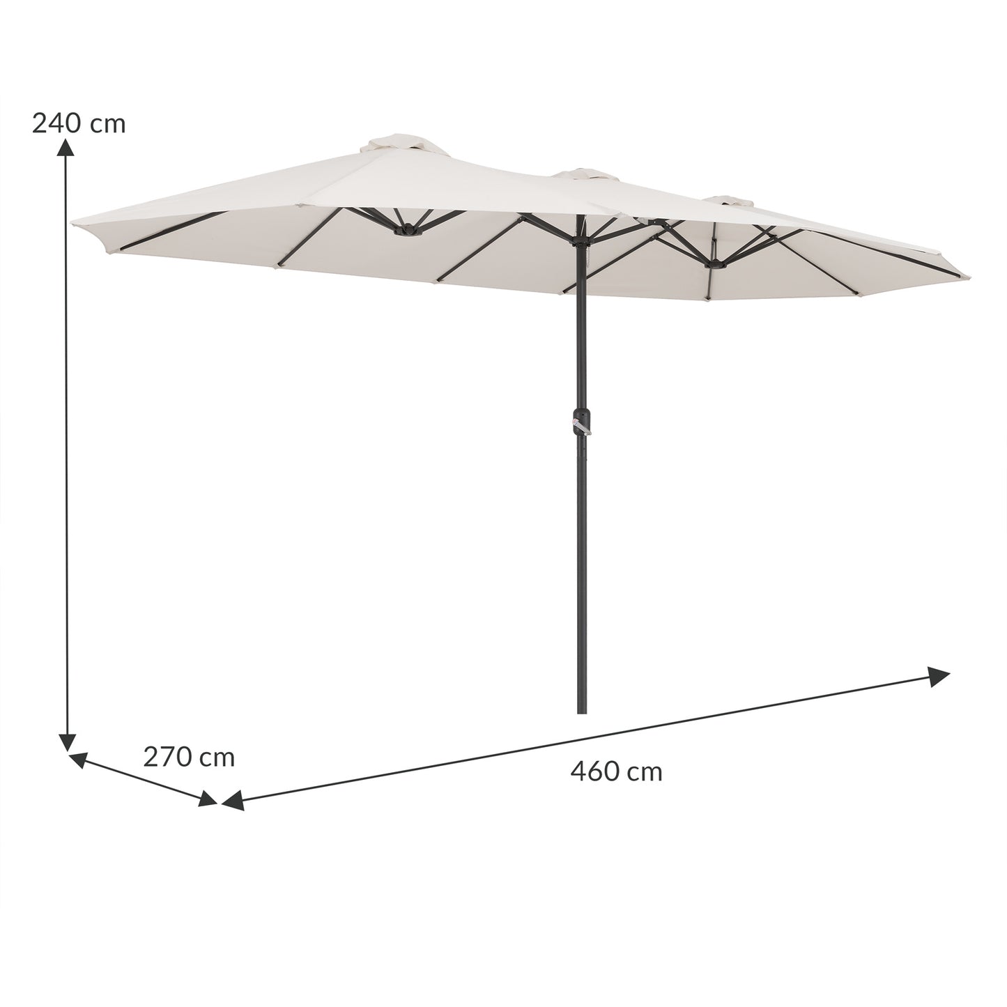 Kingsleeve Dubbele Parasol XXL – Voorzien Van UV Bescherming 80 Plus En Drie Windopeningen En Kleurgecoördineerde Beschermhoes – Voor Tuin En Terras – Crème Polyester En Gepoedercoat Staal – 460 x 270 x 240 cm