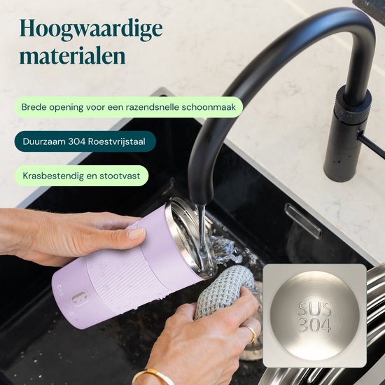 Castagnola Thermosbeker - Koffiebeker To Go - Travel Mug voor Koffie en Thee - Theebeker - 510 ML - RVS - Lichtpaars