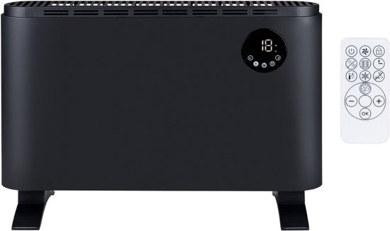 alpina Elektrische Kachel 2000W - Electrische Verwarming Convectorkachel - Heater met Instelbare Thermostaat en 3 Warmtestanden - Vrijstaand of Wandmontage - Zwart