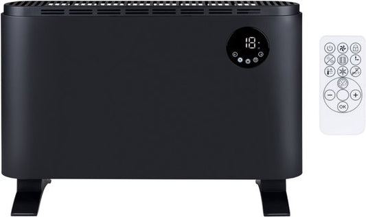 alpina Elektrische Kachel 2000W - Electrische Verwarming Convectorkachel - Heater met Instelbare Thermostaat en 3 Warmtestanden - Vrijstaand of Wandmontage - Zwart
