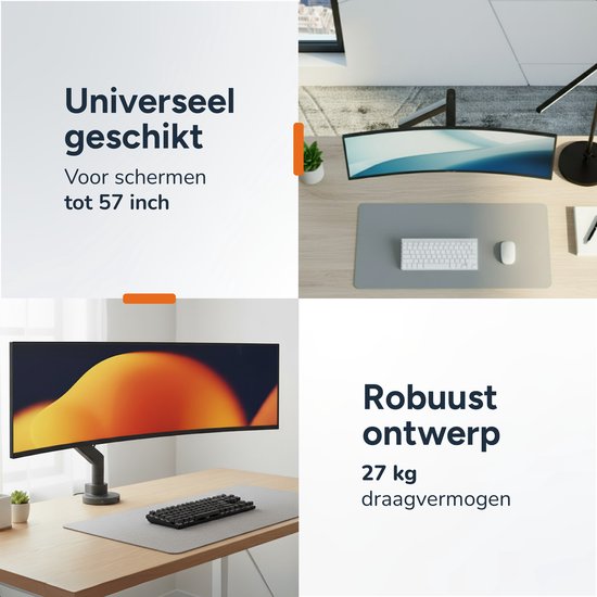 Skoov Monitorarm met gasveer - Voor 13 tot 57 Inch - 27KG draagkracht - Breedbeeldscherm - Beugel voor 1 scherm - Monitor - Stand - Zwart