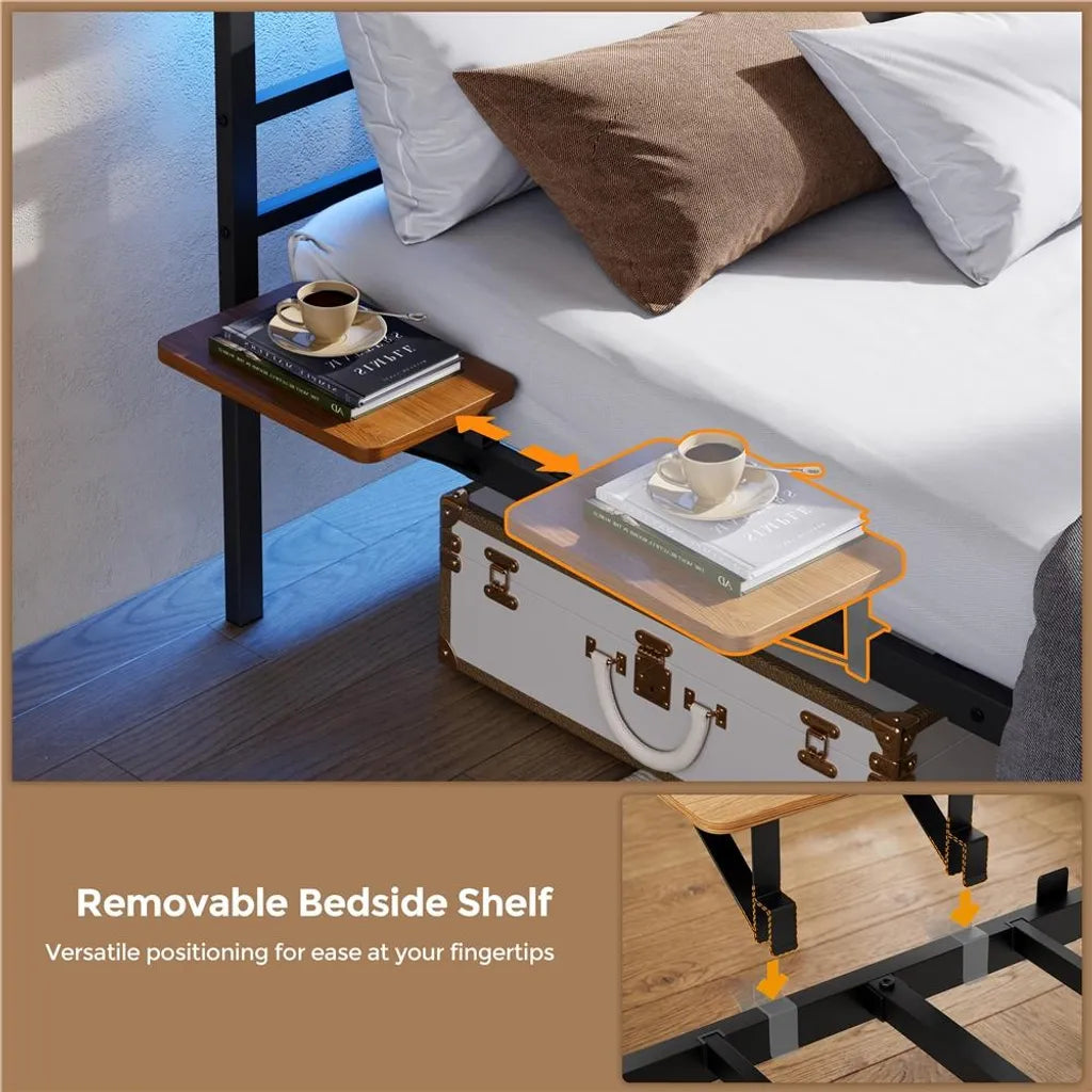 Yaheetech Metalen Bedframe met LED en Oplaadstation, 90x200 cm, Zwart
