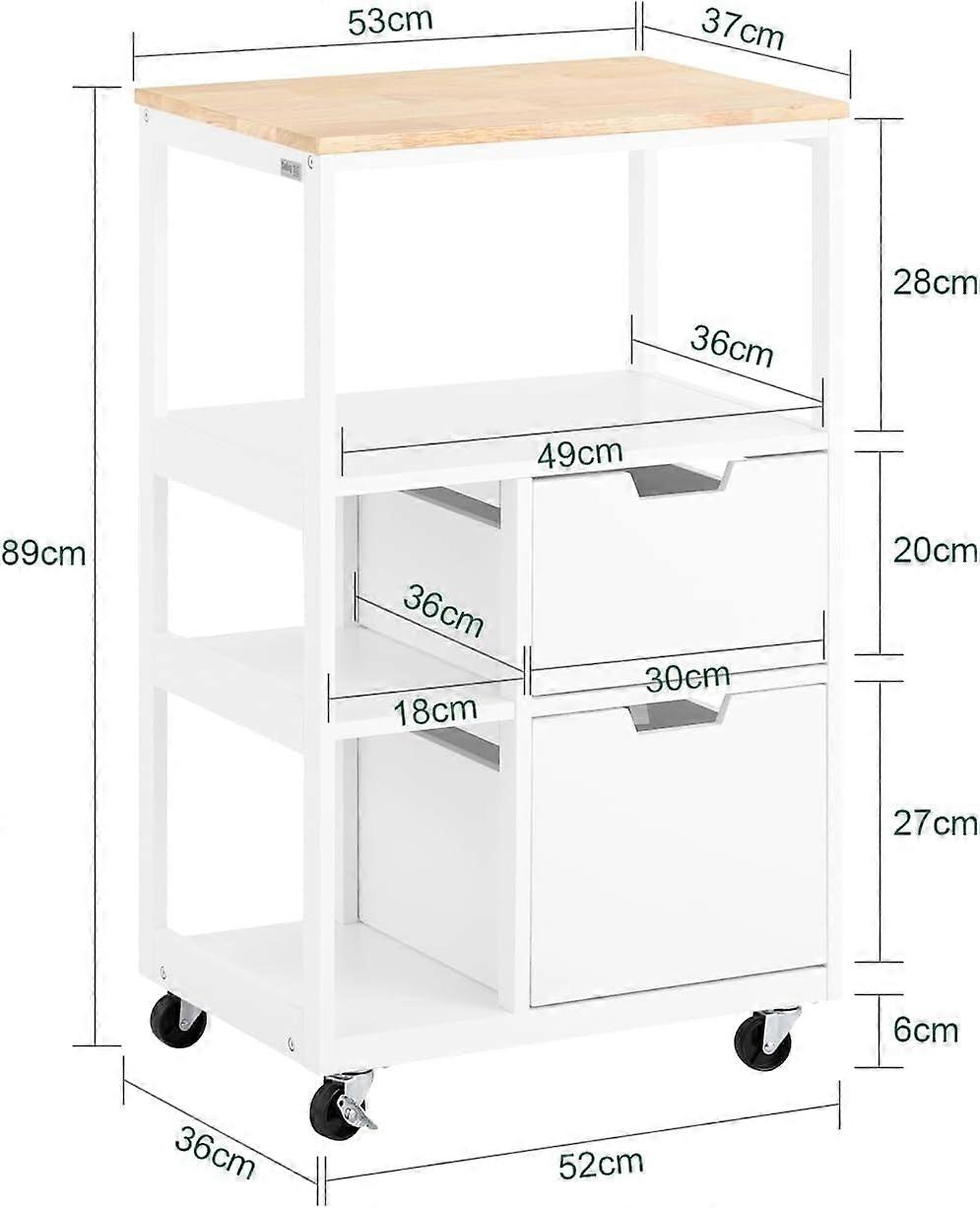 SoBuy Trolley - FKW111-WN - MDF & Rubberhout - Max. 42kg. - 53x37x89cm - Wit