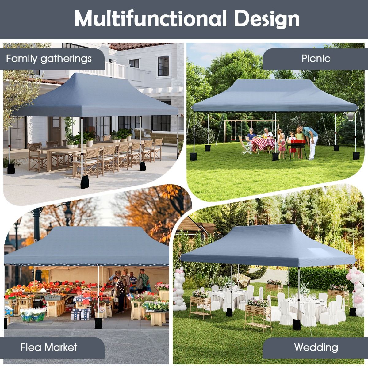 Coast Partytent opvouwbaar - uitschuifbaar - waterdicht - grijs 300 x 600 cm