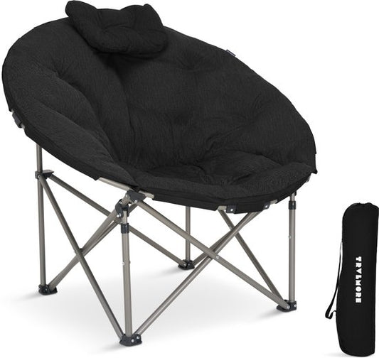 TRVLMORE Campingstoel XL - Opvouwbaar - 150KG Draagvermogen - Incl. Draagtas - Klapstoel - Kampeerstoel - Vouwstoel - Zwart