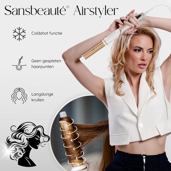 Sansbeauté® 7-in-1 Airstyler - Multistyler - Fohnborstel Kort Haar - Haarstyler - Haardroger - Föhnborstel - Warmteborstel - Krulborstel - Krultang - Stijlborstel - Coldshot - Roterende Kabel