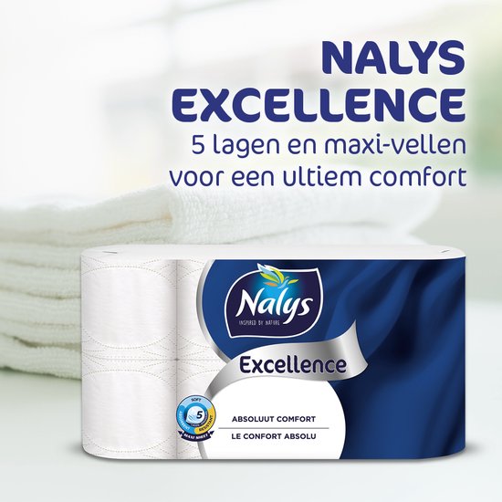 Nalys Excellence Toiletpapier - 64 rollen - Wit Maxi Vellen wc papier (5-laags) - Voordeelverpakking - papieren verpakking