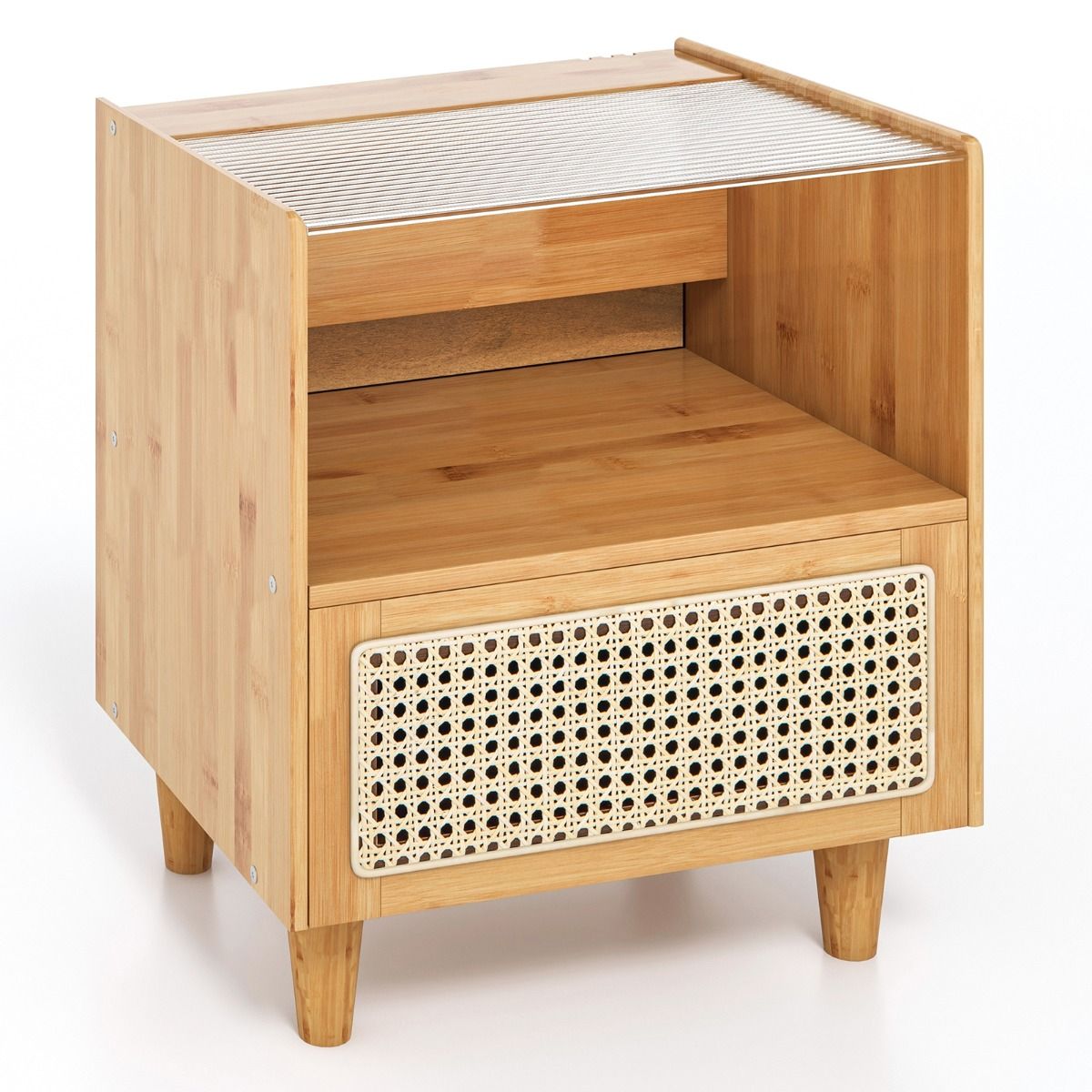 Coast Nachtkastje set van 2 - bamboe en rotan - lade en open vak - natuurkleur 43 x 35 x 50 cm