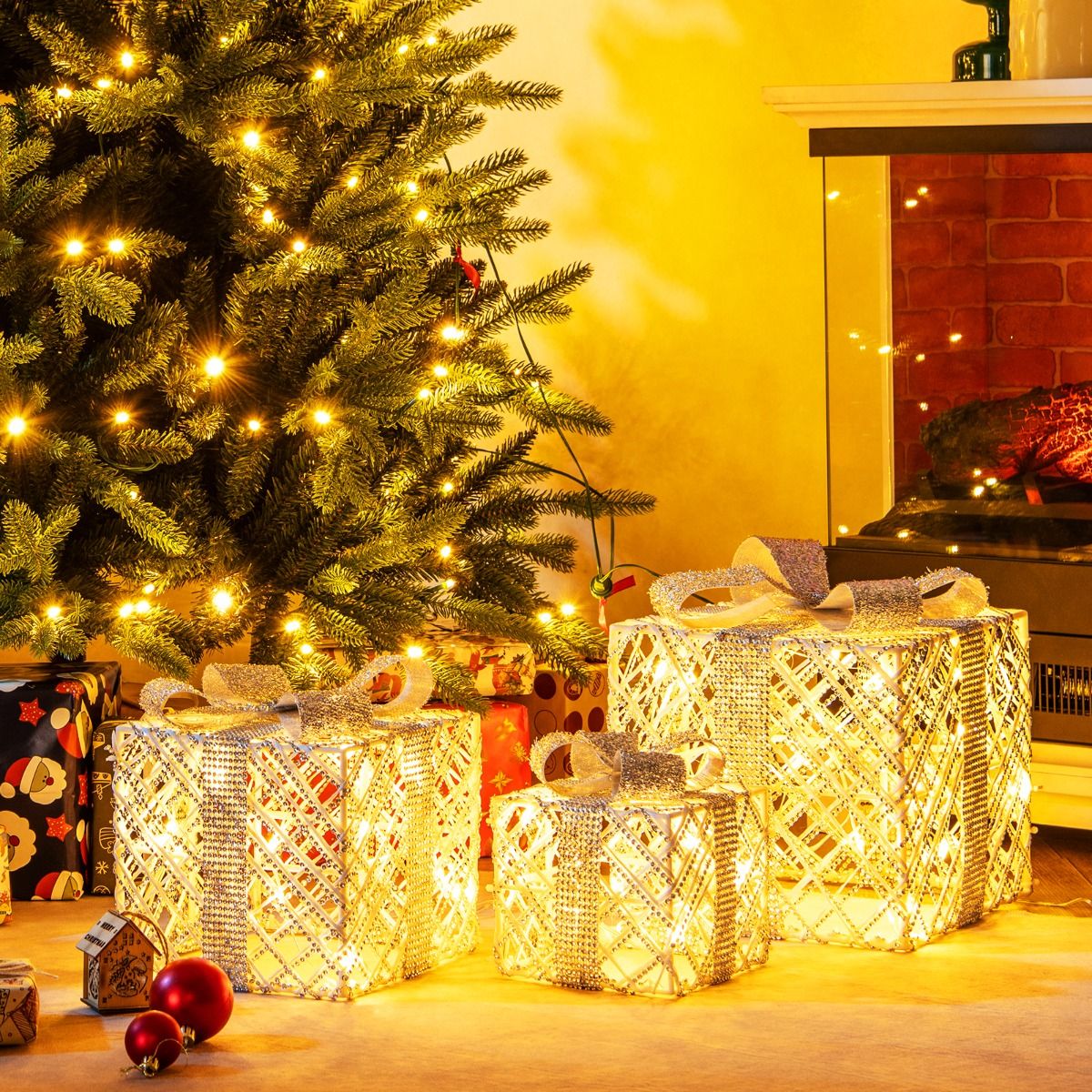 Coast 3-delige LED cadeauboxen set – warmwit – wit – 25×25×23 / 20×20×18 / 15×15×13 cm