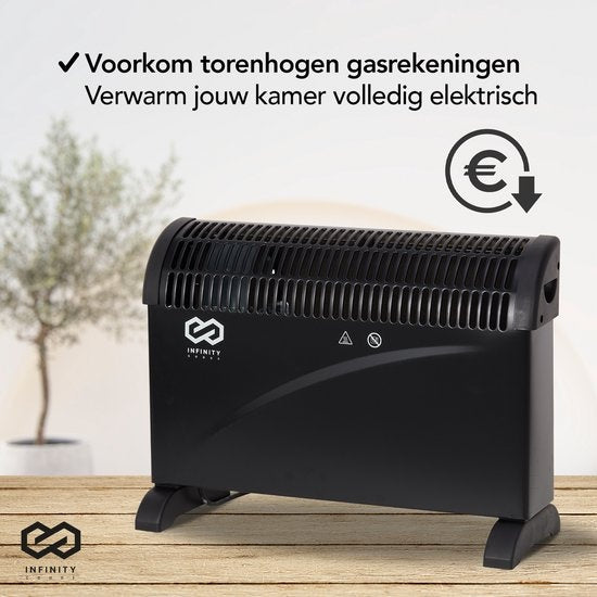 Infinity Goods Elektrische Convector Kachel - 750 / 1500 / 2000W - Verstelbare Thermostaat - Radiatorkachel - Oververhittingsbeveiliging - 35m² - Zwart