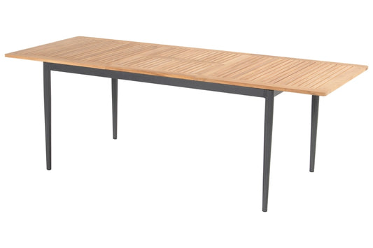 Tuintafel Hartman Silencio - 220 x 90 cm - Natuurlijk Teakhout - Uitklapbaar Blad - Grijs Aluminium Frame
